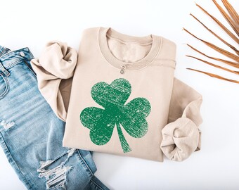 Retro Shamrock Sweatshirt, Three Leaf Clover, Cute St Patricks Day Sweatshirt, Lucky Sweatshirt, Irish Shirt, Womens Shenanigans Sweatshirt