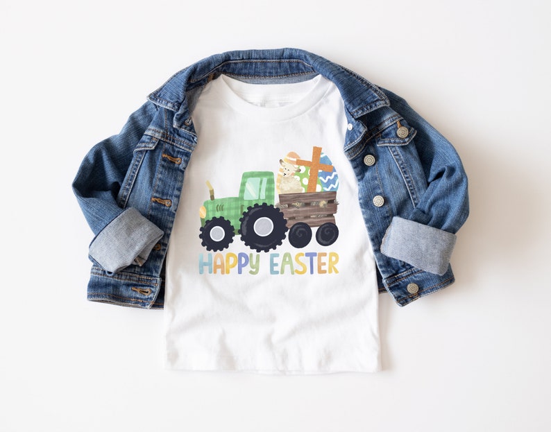 Toddler Boy Easter Shirt, Tractor Easter Egg Hunt TShirt, Easter Basket Stuffers, Baby Boy Easter Outfit, Christian Easter Gift for Boys