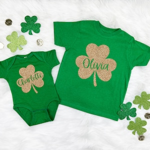 Kids St Patricks Day Shirt, Custom St Patricks Day Sweatshirt, Girls Personalized Glitter Shamrock TShirt, St Patrick for Toddler Baby Youth image 5