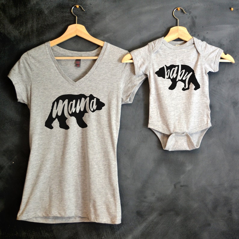 Mama Bear Baby Bear T-shirt Package, Mama Bear V-Neck T-shirt, Baby Bear Bodysuit, Baby Bear Shirt, Baby shower gift, Mothers day gift image 2