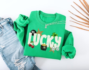 Sweat-shirt porte-bonheur pour femme, chemise de la Saint-Patrick, jolie chemise trèfle, tenue de la Saint-Patrick, chemise porte-bonheur irlandaise, tournée des bars, défilé de la Saint-Patrick