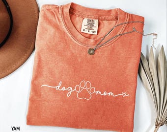 Dog Mom Shirt, Comfort Colors Tee with Paw Print, Cute Dog Lover Gift, sizes S-4XL, Tote available