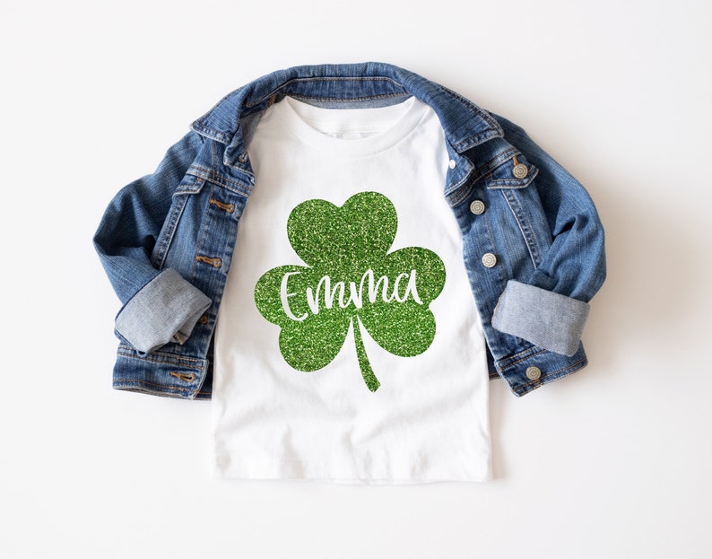 Kids St Patricks Day Shirt, Custom St Patricks Day Sweatshirt, Girls Personalized Glitter Shamrock TShirt, St Patrick for Toddler Baby Youth image 6