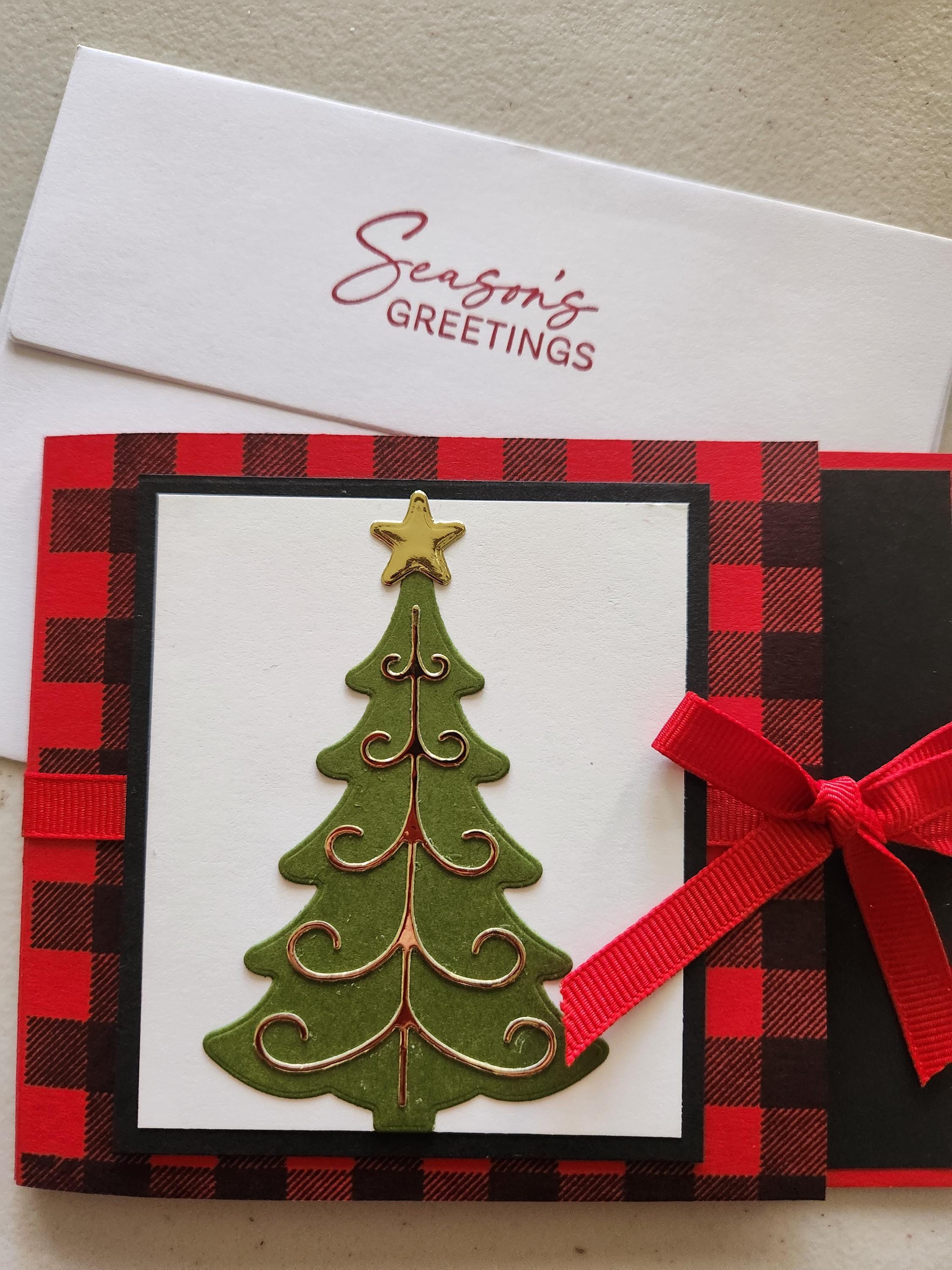Pop up CHRISTMAS CARD Gift card holder red black houndstooth pop-up Stampin Up Decorative Trees with envelope