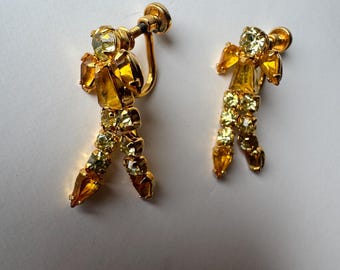 Sherman screwback earrings yellow rhinestone angels