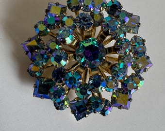 Triad brooch blue borealis rhinestones