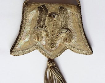Unique Antique French Coin Purse collection piece handbag sequin metal chenille lys embroidery