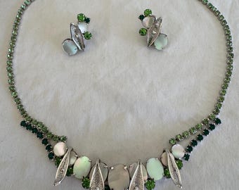 Vintage Jayflex sterling set of necklace and screw earrings with rhinestones