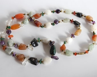 Multi gemstones vintage necklace multicolor gemstone quartz onyx amethyst