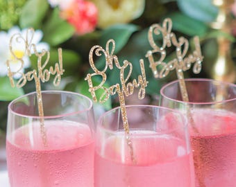 Baby Shower Party Swizzle Sticks Party Decor for Baby Shower Glitter or Wood Cute Party Drinks, Swizzle Stick Party Decor (Item - BSS110)