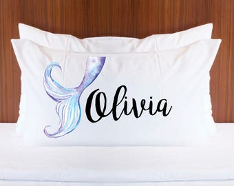 Personalisierte Meerjungfrau Kissenbezug Name für Mädchen Schlafzimmer Dekor Geschenk für sie Meerjungfrau Kissen Zimmer Dekor Weihnachtsgeschenk für Mädchen (Artikel - MER400)