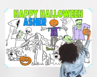 Halloween Coloring Poster for Kids with Name, Large Coloring Banner for Wall, Name Kids Halloween Activity Game Craft for Children (COH785)