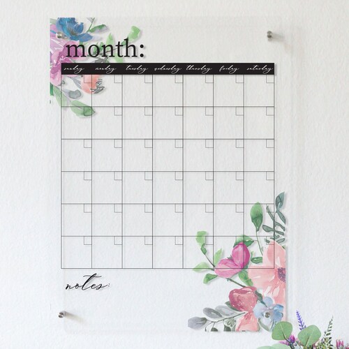 Clear Wall Calendar Dry Erase Calendar for Wall Floral Style Etsy