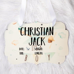 Hospital Door Sign Hanging Birth Stats Sign for New Baby Birth Announcement Room Decor Name Newborn Sign Airplane for Boy (Item - HSP240)