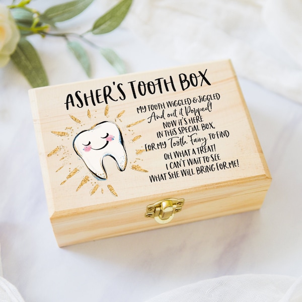 Tooth Fairy Box for Kids Tooth, Personalized Wooden Baby Teeth Box for Kids Tooth Fairy (TFB642)