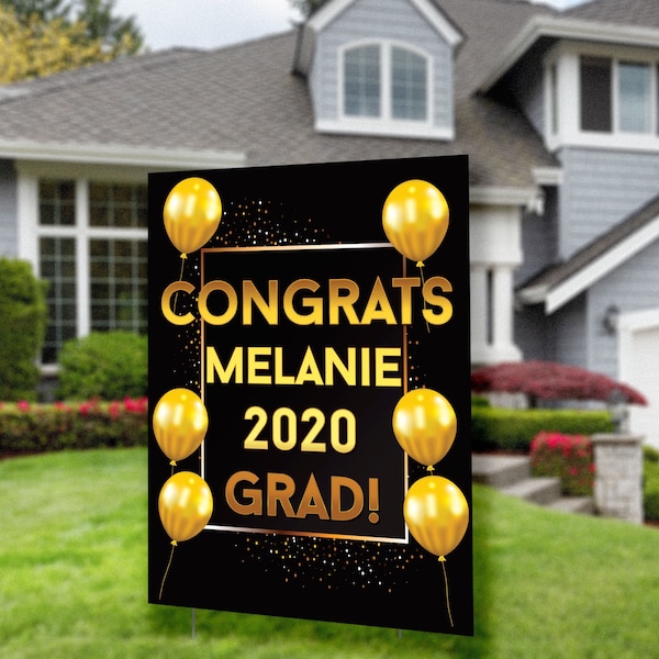 Graduation Yard Sign, Gold Congratulations Yard Sign, Personalized Custom  Sign for Celebration Decor Quarantine Grad Gold (YGB242)