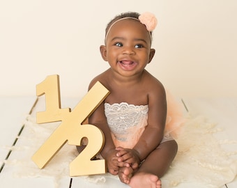 Half Sign Photo Prop for 6 Month Birthday Photo Shoot for Babies and Kids - Wooden Number Sign Photographer, Number Sign (Item - NUM000)