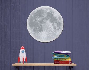 Moon for Wall, Kids Room, Space Theme Bedroom or Nursery Decor, Boys Rocket Ship Astronaut Planets Rocket Theme Room Decor (MNW642)