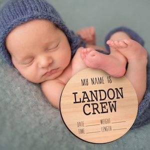 Baby Announcement Wooden Circle, New Baby Stats Card Wooden Circle Baby Name Sign, Newborn Photos Birth Announcement, Hospital Sign (BBY346)