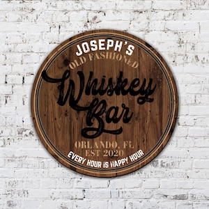 Panneau de bar pour homme, cadeau pour homme, décoration murale des cavernes, fête des pères, panneau de bar à whisky personnalisé pour lui, son cadeau, cercle de panneau de bar pour homme (WHB242)