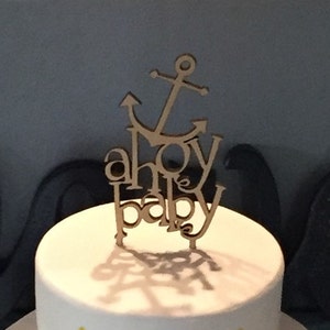 Decorazione per torta per baby shower - Decorazione per torta a tema nautico per baby shower &quot;Ahoy Baby!&quot; (Articolo - AHC100)