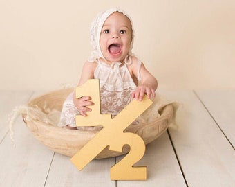 Half Sign Photo Prop for 6 Month Birthday Photo Shoot for Babies and Kids - Wooden Number Sign Photographer, Number Sign (Item - NUM000)