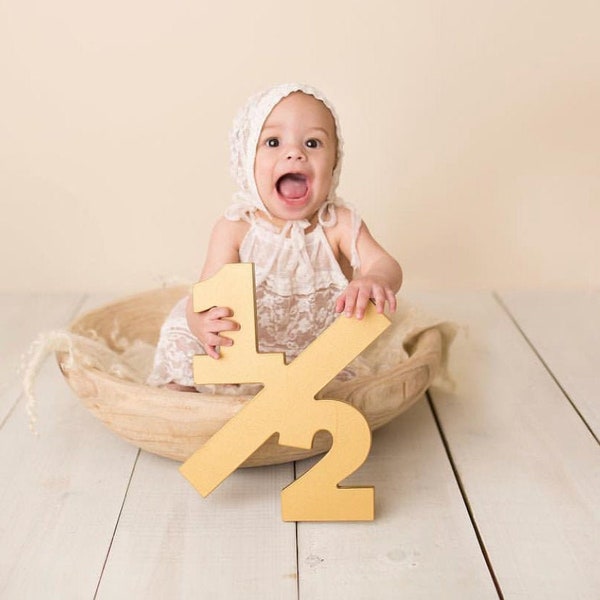 Half Sign Photo Prop for 6 Month Birthday Photo Shoot for Babies and Kids - Wooden Number Sign Photographer, Number Sign (Item - NUM000)