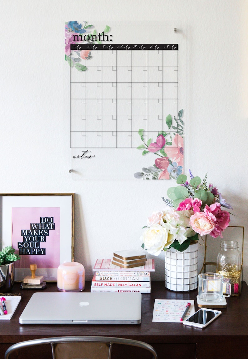 Clear Wall Calendar Dry Erase Calendar for Wall Floral Style - Etsy