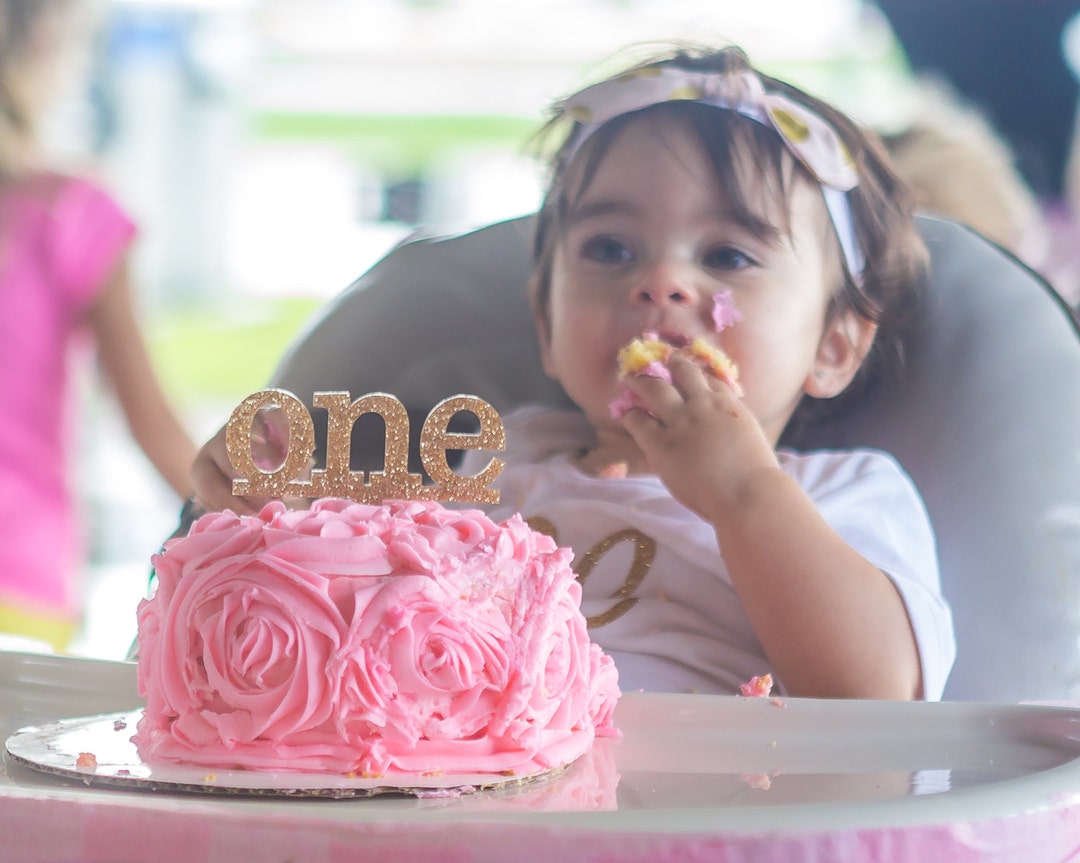 One Cake Topper for First Birthday Cake Smash, Gold Glitter Girls ...