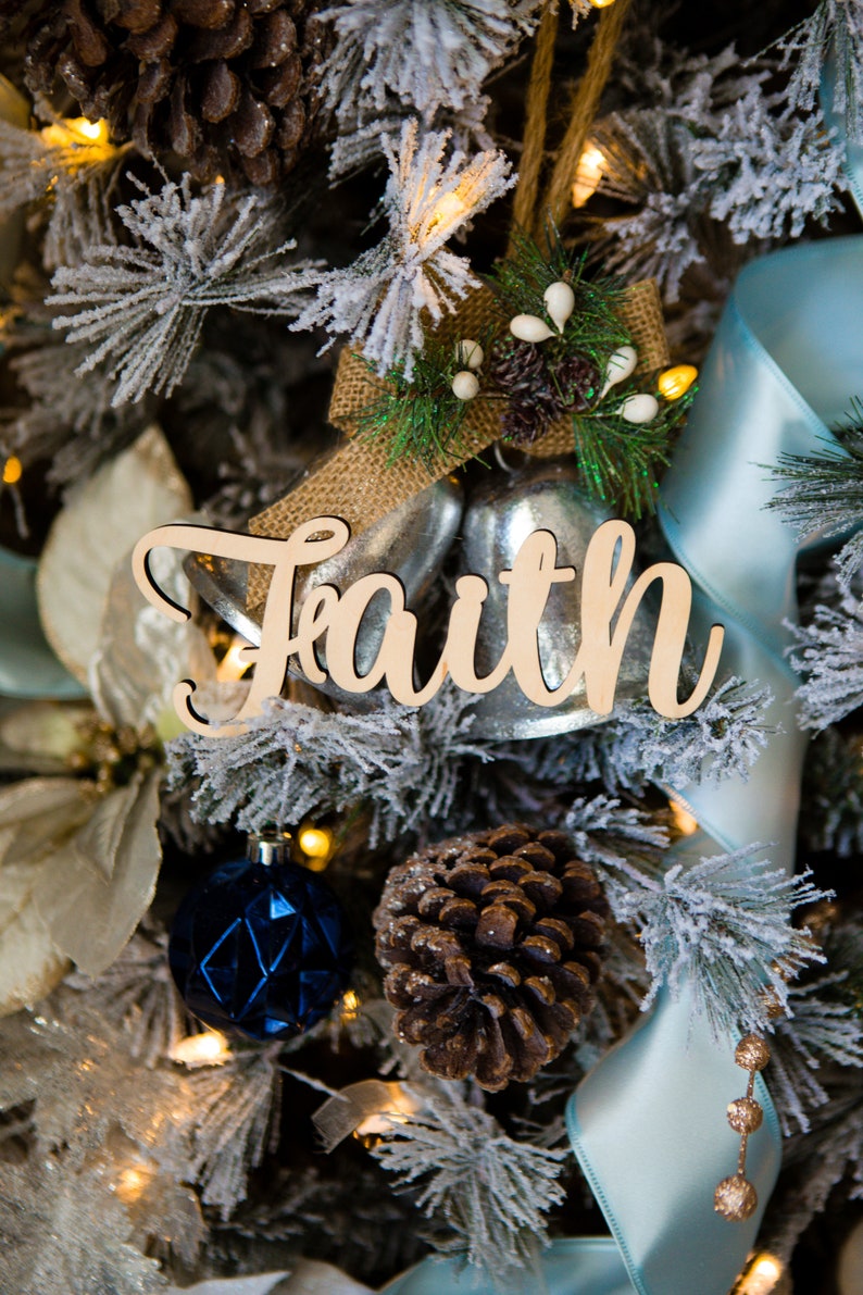 Wooden Word Ornaments for Christmas Tree Word Cutouts Rustic Etsy