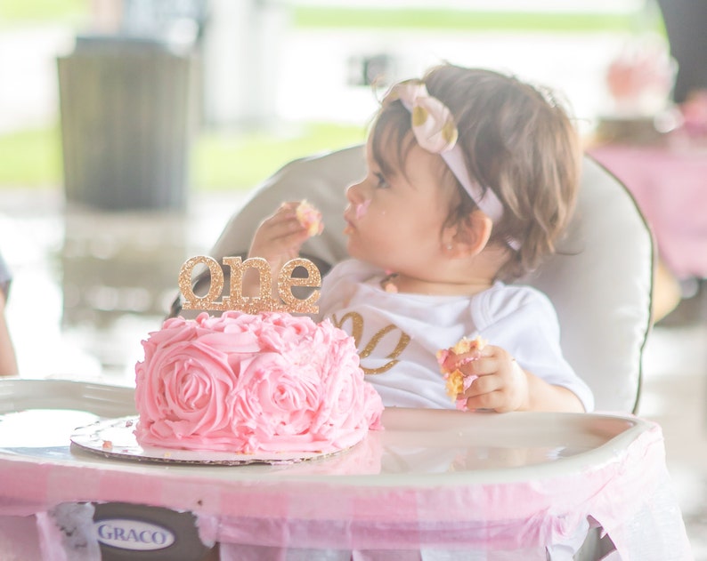 One Cake Topper for First Birthday Cake Smash, Gold Glitter Girls ...