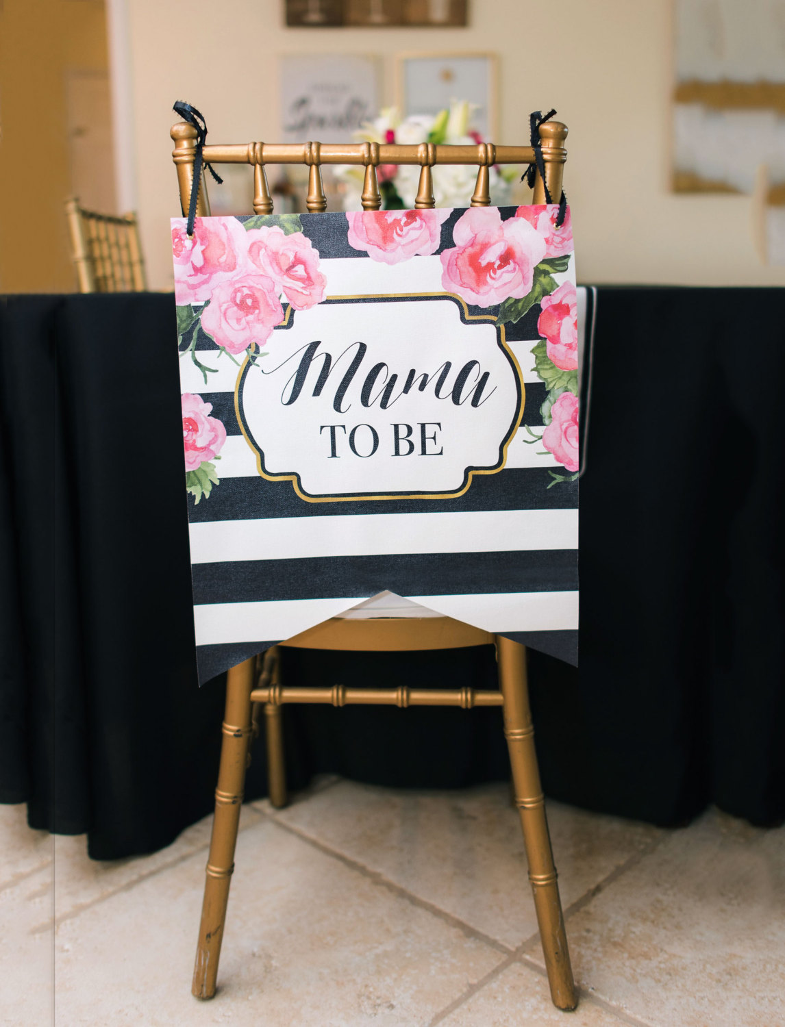 Baby Shower Striped Chair Sign Party Decor Floral Black & Etsy