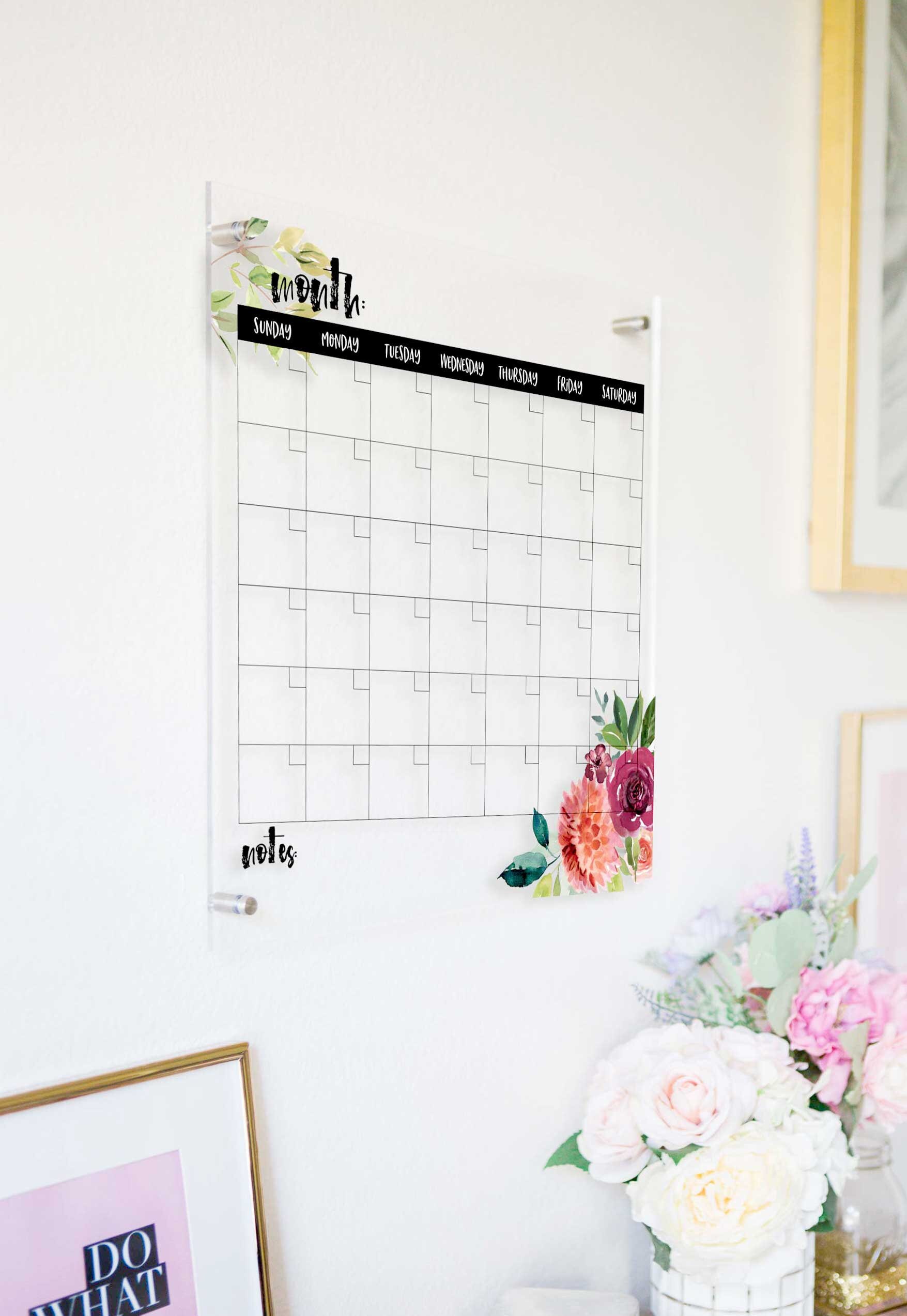 Clear Wall Calendar Dry Erase Calendar for Wall Floral Style Etsy