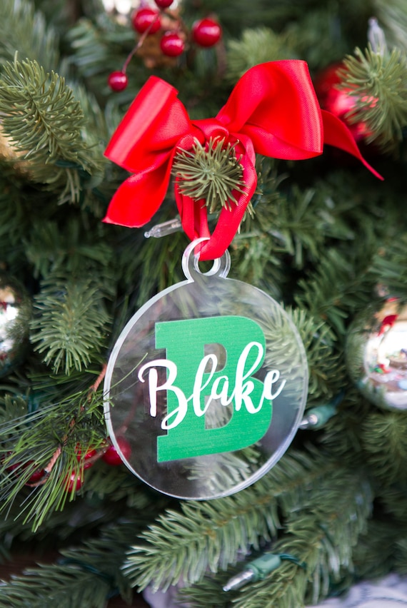 Christmas Decor Place Cards Clear Acrylic 3 Ornaments With Custom Lettering Name Plates