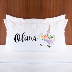 Personalized Unicorn Pillowcase with Name for Girls Bedroom Decor - Gift for Her Pillow Unicorn Magical Fairytale Room Decor (Item - PUN400)