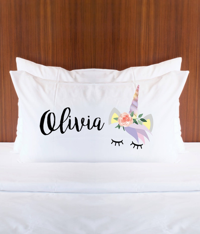 Personalized Unicorn Pillowcase with Name for Girls Bedroom Decor Gift for Her Pillow Unicorn Magical Fairytale Room Decor Item PUN400 image 1