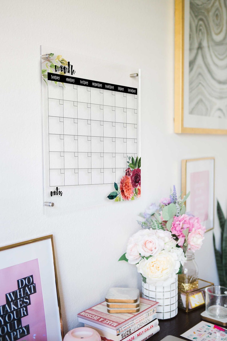 Clear Wall Calendar Dry Erase Calendar for Wall Floral Style Etsy