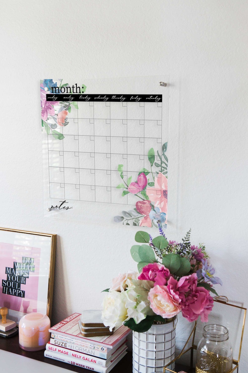 Clear Wall Calendar Dry Erase Calendar for Wall Floral Style Etsy