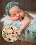 Baby Announcement Name Sign Wooden Circle, New Baby Name Card Wood Circle Baby Name Sign, Newborn Photos Birth Hospital Sign (BBY344) 