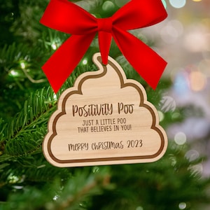 Funny Ornament Positive Poo Motivational Christmas Ornament, Kids Teens White Elephant Gift Tree Decor, Holiday Gift for Family PPO223