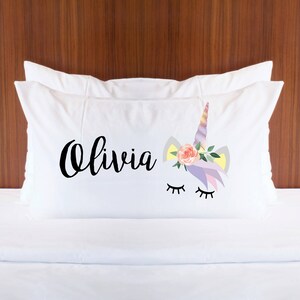 Personalized Unicorn Pillowcase with Name for Girls Bedroom Decor Gift for Her Pillow Unicorn Magical Fairytale Room Decor Item PUN400 image 2