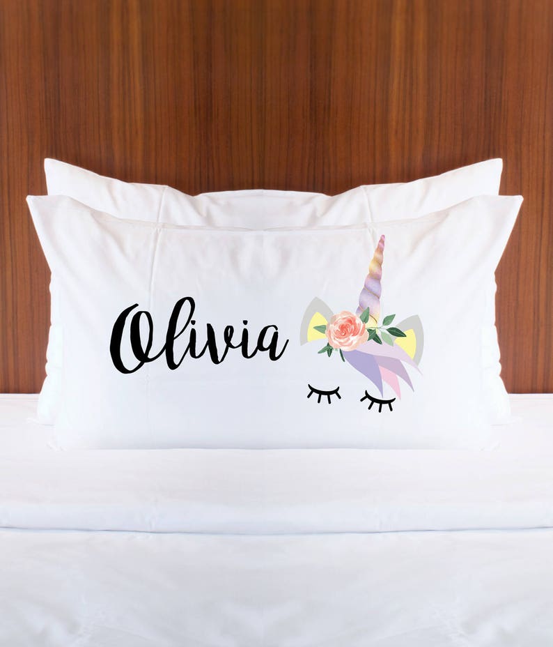 Personalized Unicorn Pillowcase with Name for Girls Bedroom Decor Gift for Her Pillow Unicorn Magical Fairytale Room Decor Item PUN400 image 2