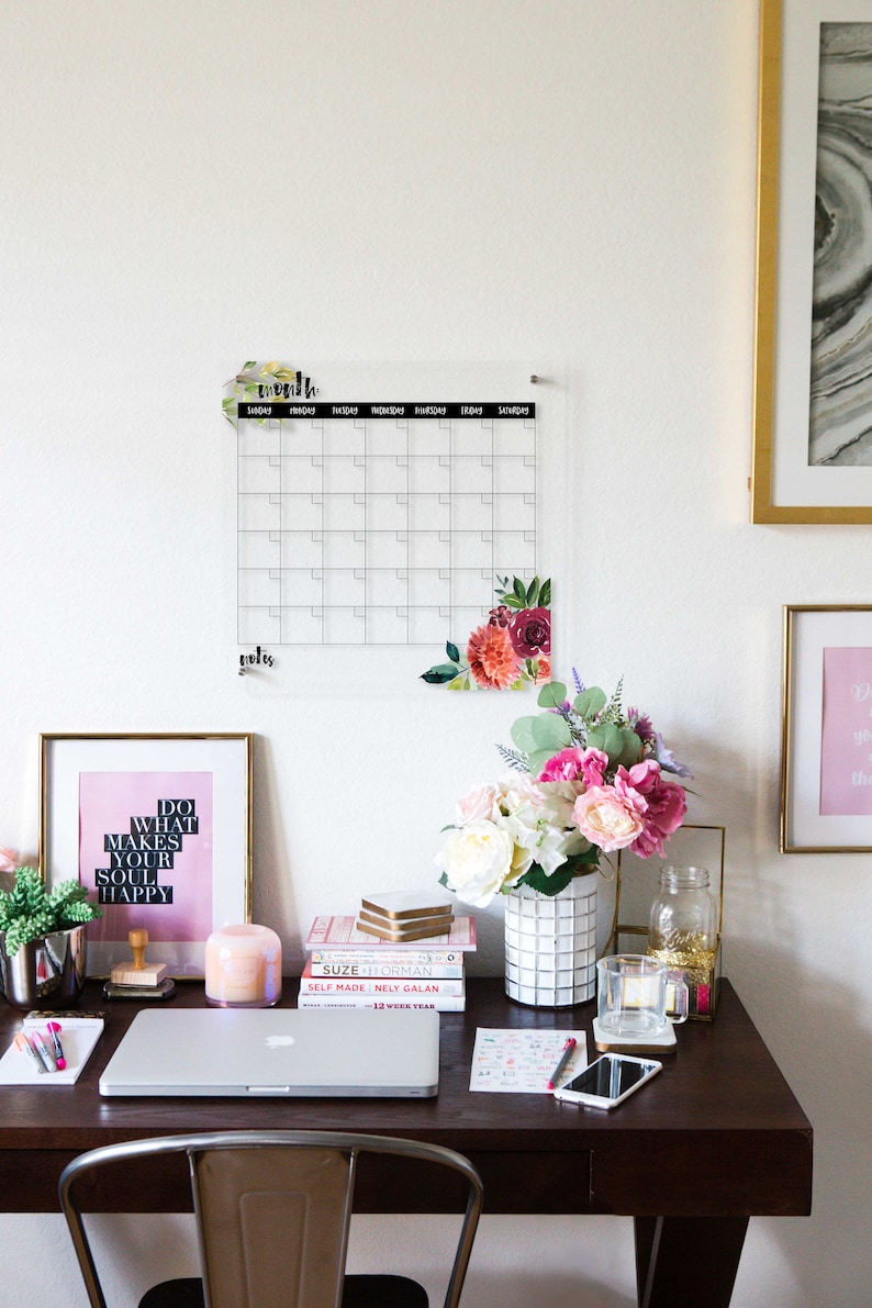 Clear Wall Calendar Dry Erase Calendar for Wall Floral Style Etsy