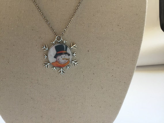 necklace and earring set Broken China Jewelry Snowman jewelry set