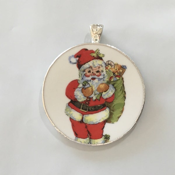 Santa broken china pendant # 249