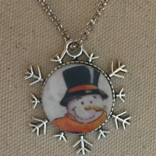 Broken china Snowman jewelry snowflake necklace # 354