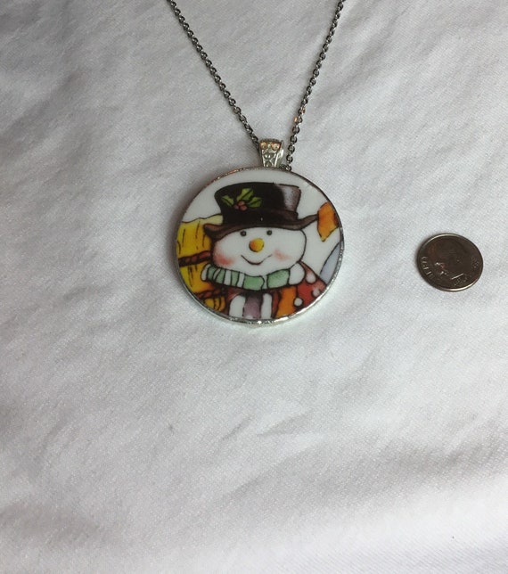 necklace and earring set Broken China Jewelry Snowman jewelry set