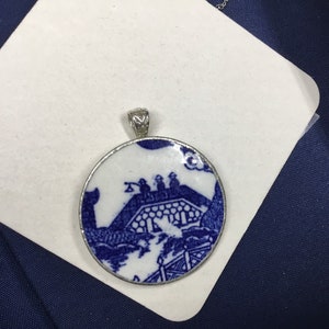 Blue willow broken china pendant