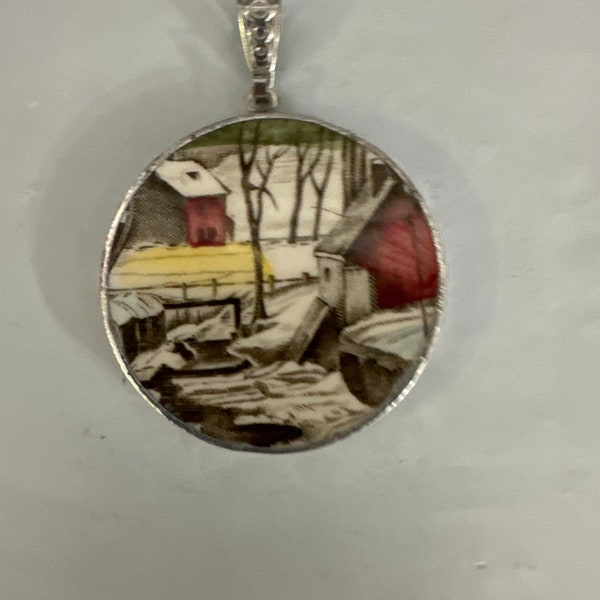 Friendly village broken china pendant # 232