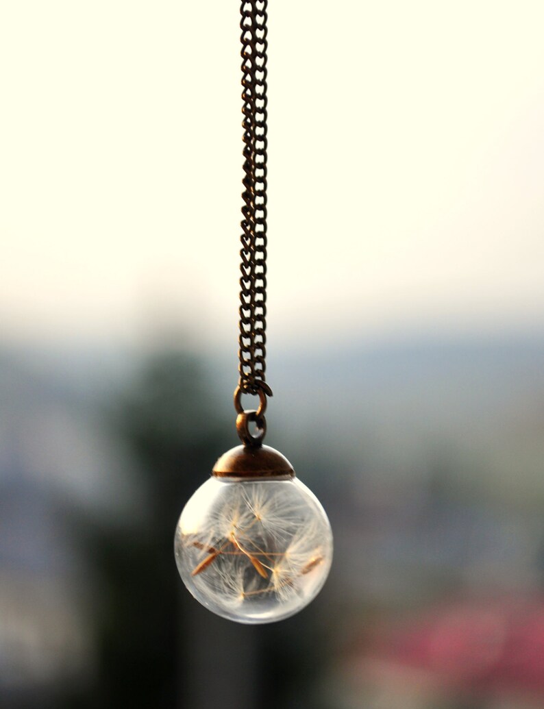 Dandelion Necklace Glass Globe Necklace Wish Necklace Etsy